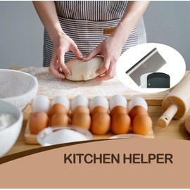 Midgreyeye 3 Set Dough Scraper, Large Stainless Steel Dough Cutter with Measuring Scale, Plastic Bench Scraper, Flexible Dough Scraper, Kitchen Scraper, Kitchen Utensil (8.7 * 4.6+5.3 * 3.6 in)