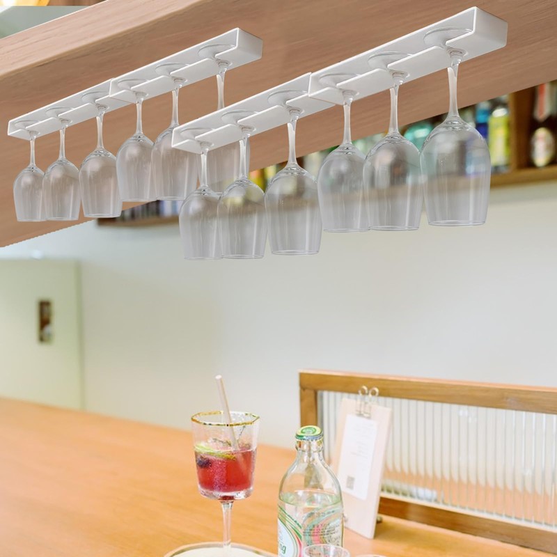 AQJUNONG 4 Pack Wine Glass Rack, No Drilling Under Cabinet