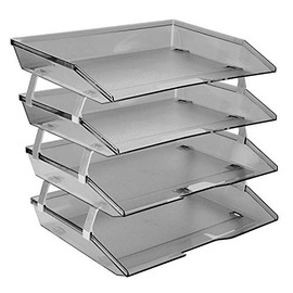 Acrimet Facility 4 Tier Letter Tray Side Load Plastic Desktop File Organizer (Smoke Color)