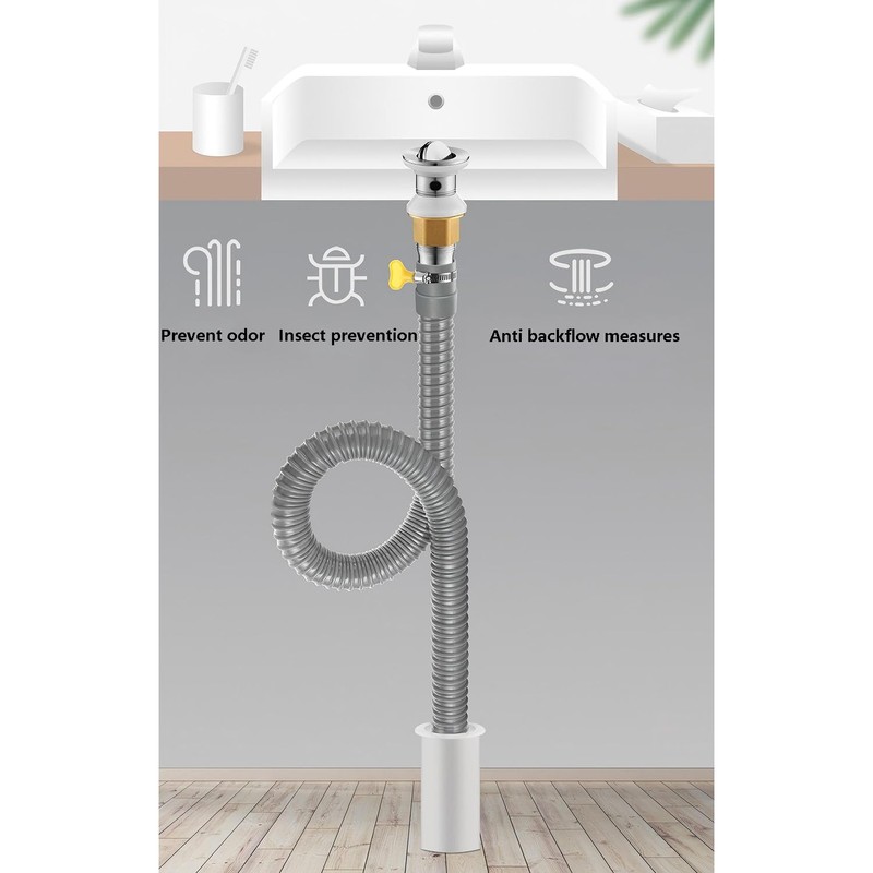 Qrity 1 Piece Flexible Waste Pipe, Universal Drain Pipe, Overflow