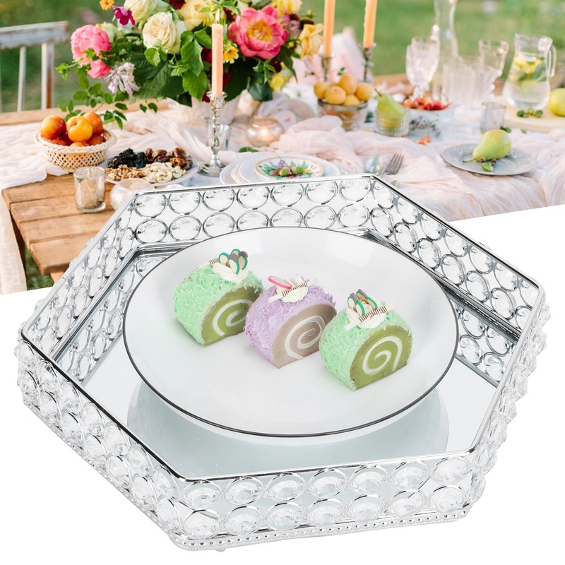 Crystal Tray Mirror Hex Shaped Multifunctional Dessert Pastry Fruit Storage