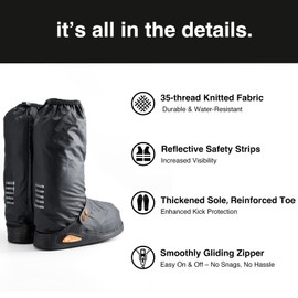 INUSO® Upgraded Waterproof Shoe Covers, Rain Shoe Covers - Reusable, Kick-Proof, Outdoor Footwear Protection with Reflective Safety Stripes - Waterproof Ziplock Shoes Cover