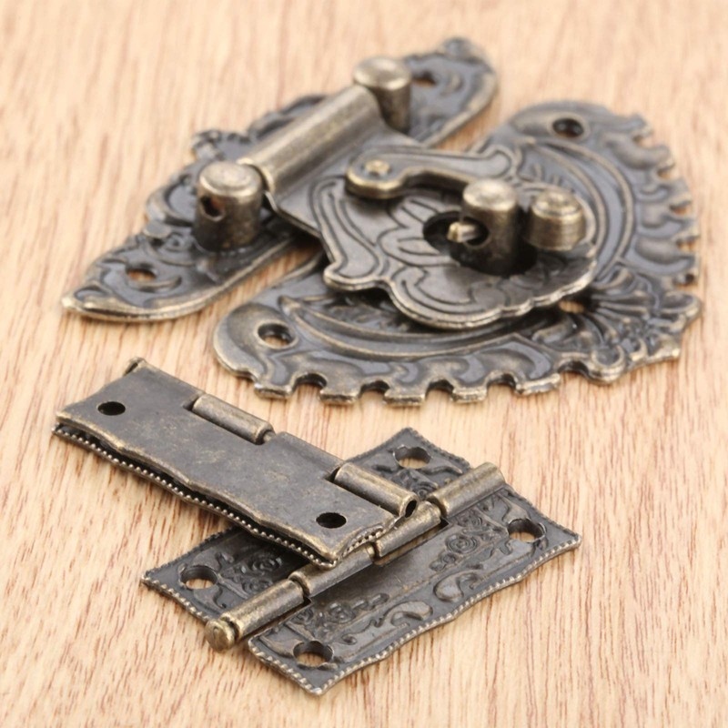 Mgoodoo Antique Embossing Hasp Latch Lock, 2 Pieces Hinge +