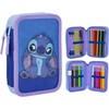 Stitch Pencil Case with 3 Compartments, Blue, 12.5 x 4.5