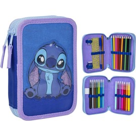 Stitch Pencil Case with 3 Compartments, Blue, 12.5 x 4.5 x 19.5 cm, Polyester and PVC, with Zip, Includes Accessories, Original Product, Designed in Spain, Blue, Stitch Pencil Case with 3, blue,