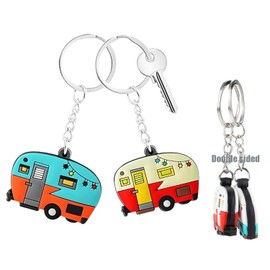 TrustBlai Camper Keychain, Double-Sided RV Camping Key Chain, Trailer Keychain Set of 2 for Men Women Travel Accessorie (Red+Orange)