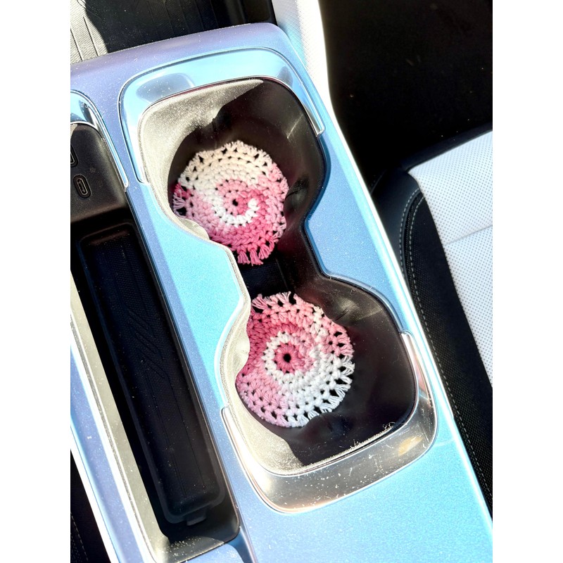 Crochet Cotton Car Coasters for Cup Holders, Handmade Boho Style
