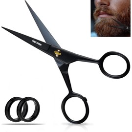 Professional Curved Beard Scissors Made of German Steel Moustache Scissors Facial Nose Ear Hair Scissors Baby Nail Scissors Serrated Blade 4 Inch Black