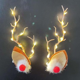 Wedity LED Christmas Glowing Hairpin 2pcs Simulation Tree Branch Hair Clips Light up Elk Antlers Feathers Headdress Party Decorative for Women and Girls (Warm white light C)