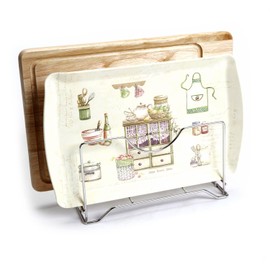 LENITH Cutting Board Rack Chopping Board Organizer Stand Holder Kitchen Countertop Pots Pan Lids Rack Organizer (Medium_Silver Color)