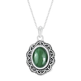 Natural Malachite Pendant 925 Silver Overlay Pendant 10x14mm Oval Shape Gemstone with 18 Inches Chain Jewelry for Women