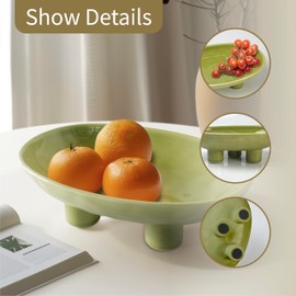 SEICASAYA Three-Legs Ceramic Fruit Bowl, Ceramic Bowl for Kitchen Counter, Large Candy Bowl, Key Bowl for Home Decor Oval Ceramic Bowl Green ca