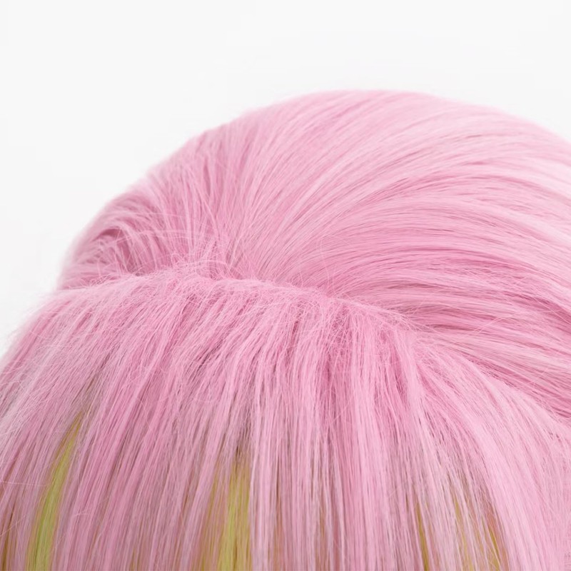 Pink Gradient Green Three Braided Long Wig for Women Hair