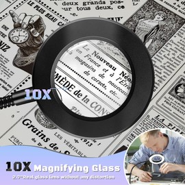 10X Magnifying Glass with Light, Clip on Mganifier with Light, 48 LED Desk Magnifying Glass wtih Clamp, 3 Modes Dimmable Magnifying LED Lamps for Bed Work Crafts DIY B