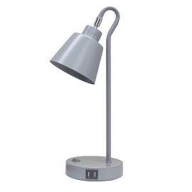 Simple Designs LD1073-GRY 16" Sleek Essentials Metal Looped Desk Task Lamp with Adjustable Shade and Dual USB Ports, for Office, Desk, Nightstand, Gray