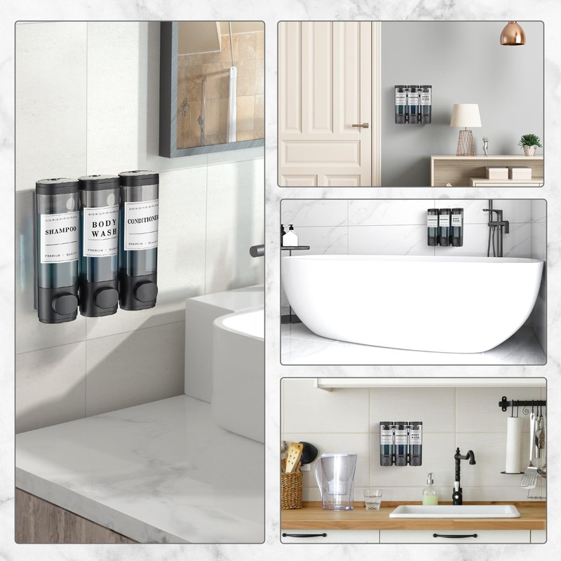 Shampoo and Conditioner Dispenser,Shower Soap Dispenser 3 Chamber No Drill