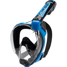 Cressi Duke Full Face Snorkel Dry Mask - Available in Standard Version or with Action Cam Holder, Adult Unisex, Black/Blue, S/M