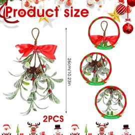 GEEHUA Mistletoe Christmas Tree Decor, Artificial Mistletoe Hanging Ornament with Bow, Xmas Mistletoe Hanging Bunch Glitter Christmas Tree Accessories Mistletoe Kissing Ball Decoration for Tree Door