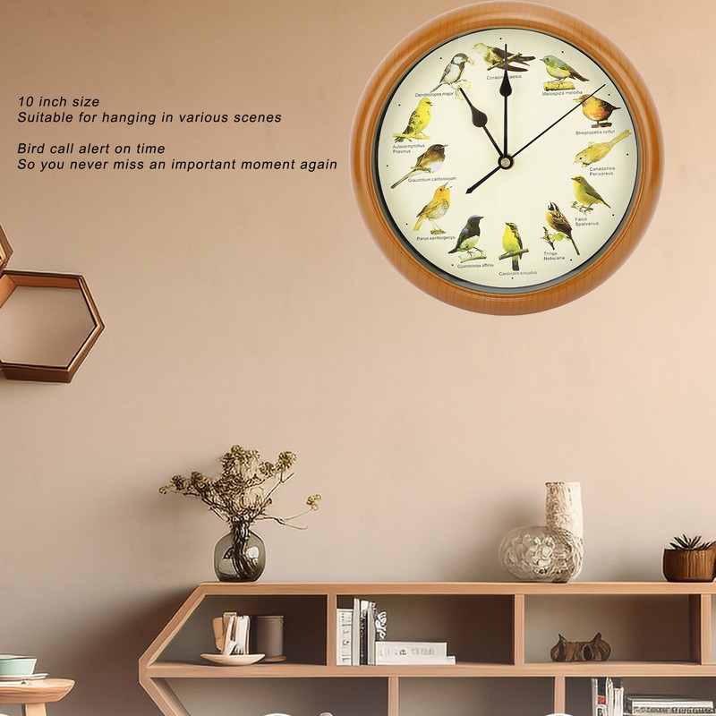 10 Inch Wall Clock Multipurpose Cuckoo Round Silent Punctual Bird