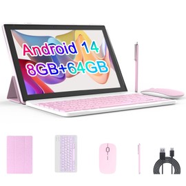 Android 14 Tablet, 10 Inch 8GB RAM+64GB ROM+1TB Expand, 1.8Ghz Quad-core Processor, 2 in 1 Tablets with Keyboard/Mouse/Case/Stylus, 8MP Camera, 6000mAh Battery, 1280 * 800 HD Screen, 5G WiFi 6 Tablet