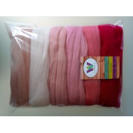 Assorted Colours* 100% Merino Wool Tops for Wet & Dry Felting, Roving Wool Tops, Packs of 60 Grams (Pink)