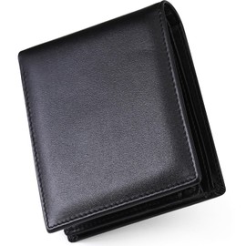 TIMISYO Men's Bi-fold Wallet, Genuine Leather, Large Capacity, Bi-fold Wallet, Includes Multiple Card Slots, Coin Purse, License, Bill Compartment, Anti-Skimming (TM-BW75), Black