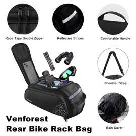 VENFOREST Bike Rear Rack Bag,20L PVC Waterproof Bike Trunk Bag for Road and Mountain Bikes,Multifunctional Bicycle Rear Seat Bag with Rain Cover Bike Saddle Bag for Cycling Trip (Black)