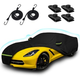 Car Cover for 2014-2019 Corvette C7 Stingray Corvette Z51 Z06, 6 Layers Waterproof Sun Rain UV Dust Snow Protection Outdoor C7 Full Car Cover with Zipper Door and Windproof Straps-Black