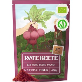 NaturaleBio Beetroot Powder 450 g, Organic Beetroot Powder from Dried Root, Rich in Nitrates and Betalaines, for Daily Use, Vegan and Gluten-Free Diet