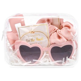 DEEKA 5 Pcs Bridesmaid Proposal Bag Set Gift Clear Makeup Toiletry Bag Bachelorette Party Favors Sunglasses Hair Claw Clips Scrunchies Knot Bracelets Bridal Wedding Party Gifts (Pink)