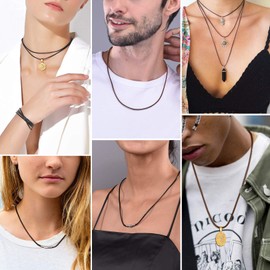 FOCALOOK Necklace / Bracelet, Fashion Faux Leather Necklace, Wax Cord Necklace, 2 mm or 3 mm Wide, Black Braided Leather Necklace, Gothic Leather Cord with Stainless Steel Clasp, 40 / 45 / 50 / 55 / 60 / 65 / 70 / 75 cm, Stainless Steel