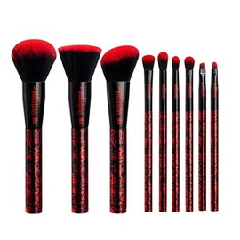 Malagna Cosmetics Set de Brochas Veganas Vampiria, Negro con Rojo, para Rostro y Ojos, 9 Piezas