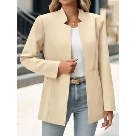 Cicy Bell Womens Business Casual Blazer Long Sleeve Open Front Notch Stand Collar Blazer Work Office Jacket Suit Beige