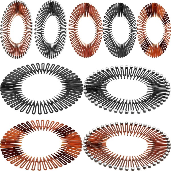 20 Pieces Full Circular Stretch Comb Headbands Flexible Plastic Circle Comb Full Circular Tooth Headband Plastic Hair Wrap Hairband Holder for Women Girls Sports Hair Accessories, 5 Colors