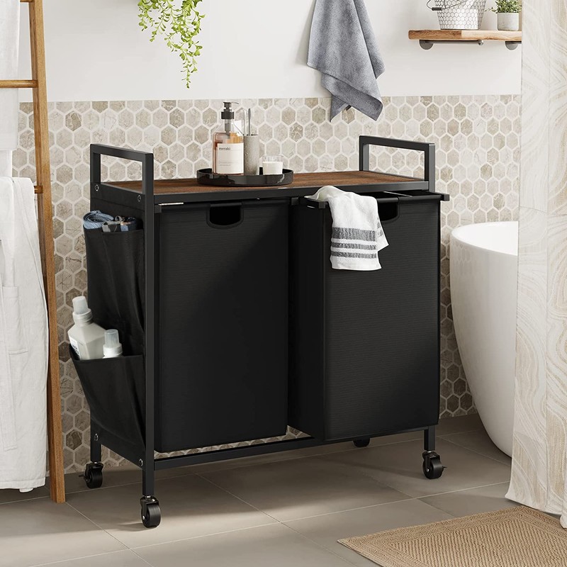 WOWLIVE Double Laundry Hamper with Lid,Rolling Laundry Basket Organizer with