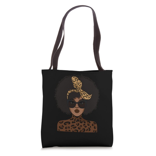 Afro Woman Leopard Print Bandana Black History BLM Melanin Tote