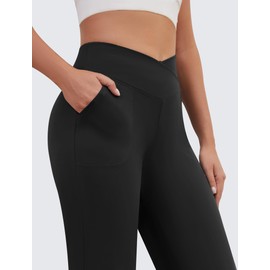 DLOODA Womens Wide Leg Yoga Pants Crossover Work Dress Pants Lounge Sweatpants Casual Trousers with Pockets Black