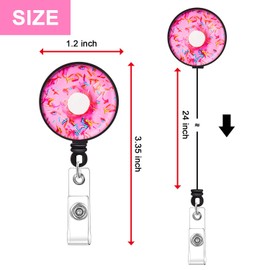 Pack of 4 Donut Badge Holders, Retractable ID Clip with Belt Clip, 24 Inch Nylon Cable, Ideal for Nurses, Teachers, Volunteers, Office Workers