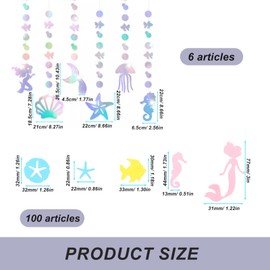 PARFCO Pack of 100 Mermaid Confetti, Double-Sided Mermaid Table Decoration, Mixed Colour Party Table Decoration, with 6 Cords Glitter Pendants, for Parties, Birthdays, Gatherings