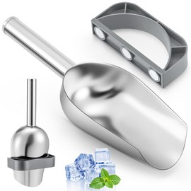 HappyAlley Ice Scoop with Magnetic Scoop Holder Compatible with GE Opal 2.0 Nugget Ice Makers, 9 In Low-Carbon Stainless Steel Alloy Scooper for Kitchen Refrigerator Accessory Pet Food Scooper(Grey)