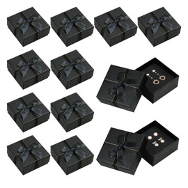 Bicuces 12 Pcs Small Gift Boxes Black Jewellery Gift Box with Lids Ring Earring Necklace Bracelet Bangle Boxes Square Gifts Cases Gifts Cardboard Box with Ribbon Bow for Birthday Wedding