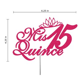 Mis Quince - Decoración para tartas con purpurina de quinceañera, 15 ideas de decoración para fiestas de cumpleaños, decoración de alta calidad, purpurina resistente de doble cara, palo acrílico. Fabricado en Estados Unidos (fucsia)