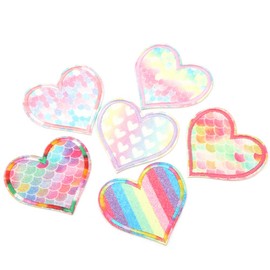 6PCS Rainbow Color Heart Shape Cloth Patches, DIY Clothing Mending Accessory Cartoon Embroidery Clothes Sticker Iron-on Patch for Jackets Backpacks Jeans Clothes