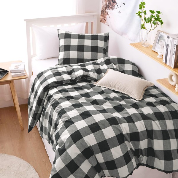 Wake In Cloud - Gingham Cotton Duvet Cover Set, Plaid