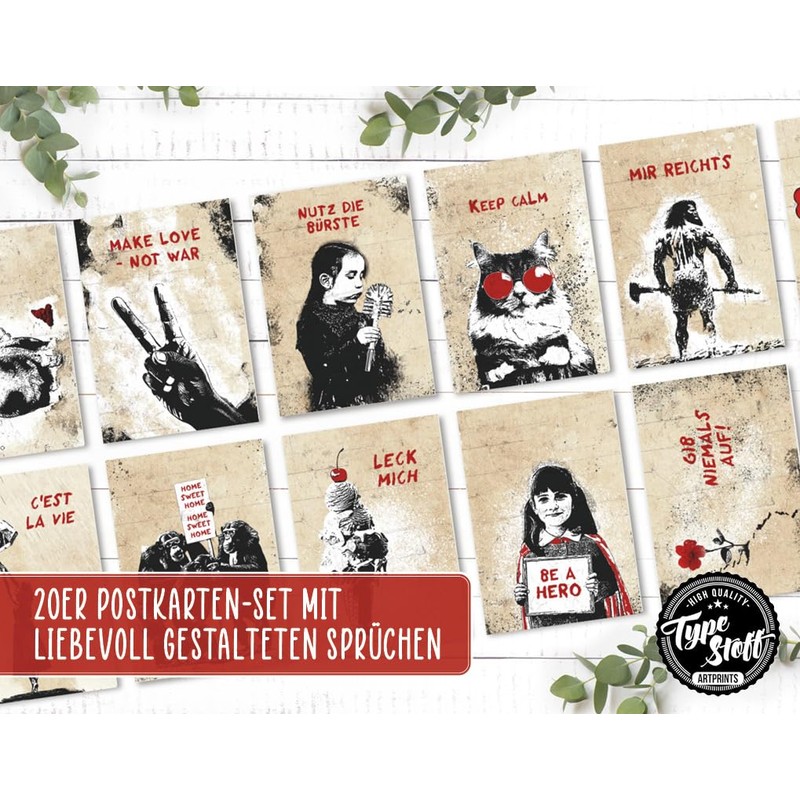 TypeStoff 20 Postcard Saver Set - ShortQuotes - DIN A6,