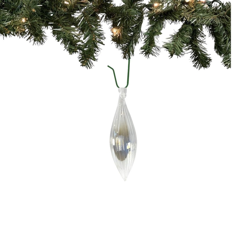 7.5 Inch Transparent Striped Clear Glass Christmas Icicle Ornament