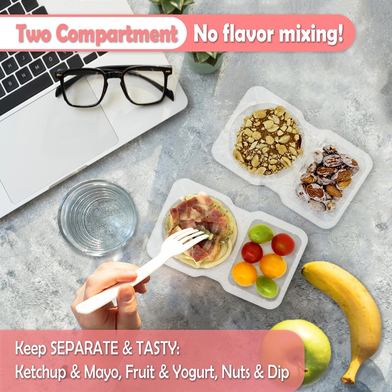 LACEEZEN 20Pack Reusable Snack Containers with Lids, Two Compartment Condiment