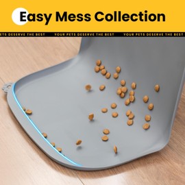 Silicone Dog Food Mat with Side Pocket & Hook Hole, Soft Raised Edges, Easy Clean Waterproof Non-Slip Pet Feeding Mat for Cats and Dogs Water Bowl, Pets Accessories(24"x16",Grey)