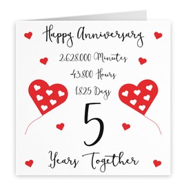 Hunts England - Large 5th Wedding Anniversary Card - 5 Years Together - Happy Anniversary - Timeless Collection - Large - 210 x 210 mm - For Him, Her, Couples