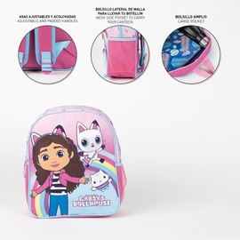Gabby's Dollhouse Children's Backpack Pink Zip 25 x 20 x 29 cm School Backpack Padded Handles Designed in Spain, Estándar,